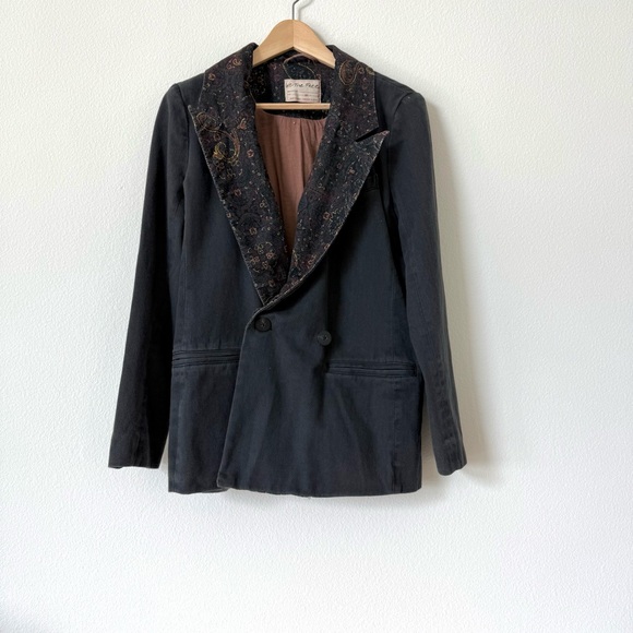 We The Free Jackets & Blazers - Free People We the Free Printed Collar Black Reid Smoking Jacket Blazer XS